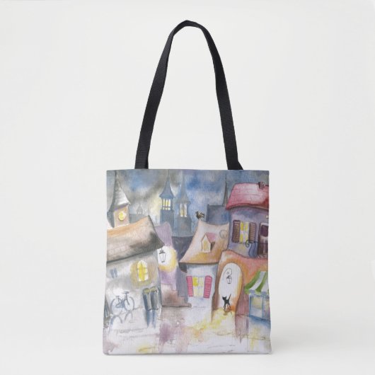 Kleine stad 's nachts tote bag (Voorkant)