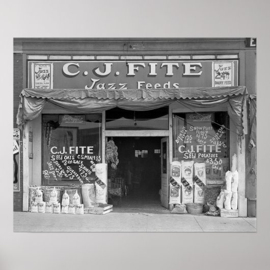 Kleine stad voerwinkel, 1936. Oude foto Poster (Voorkant)