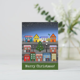 kleine stadsbuurt   vrolijk kerstfeest briefkaart