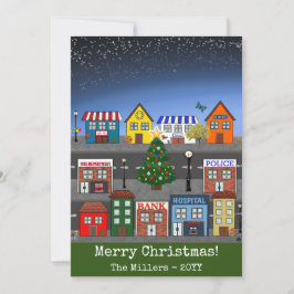 kleine stadsbuurt | vrolijk kerstfeest feestdagenkaart