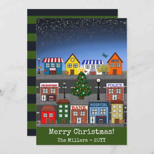 kleine stadsbuurt | vrolijk kerstfeest feestdagenkaart (Voorkant / Achterkant)