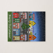 kleine stadsbuurt | vrolijk kerstfeest legpuzzel (Horizontaal)