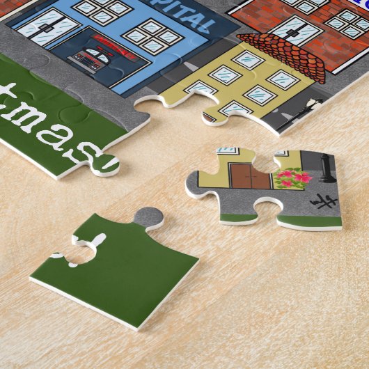 kleine stadsbuurt | vrolijk kerstfeest legpuzzel (Zijkant)