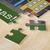 kleine stadsbuurt | vrolijk kerstfeest legpuzzel (Zijkant)