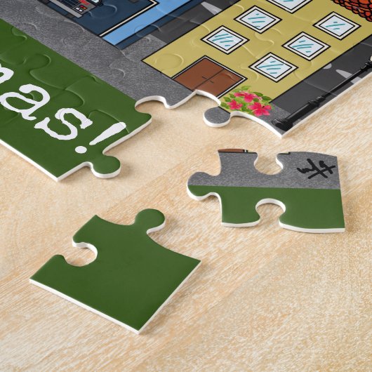 kleine stadsbuurt | vrolijk kerstfeest legpuzzel (Zijkant)