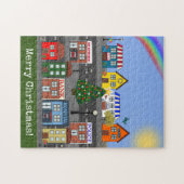 kleine stadsbuurt | vrolijk kerstfeest legpuzzel (Horizontaal)