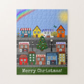 kleine stadsbuurt | vrolijk kerstfeest legpuzzel (Verticaal)