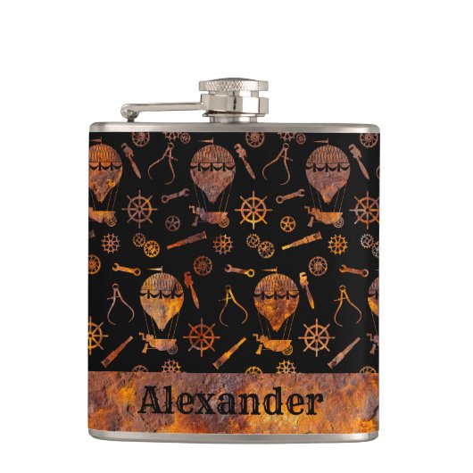 Kleine Steampunk Colorful Rusty Balloons Thema Heupfles (Voorkant)