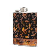 Kleine Steampunk kleurrijke roesttandwielen en koe Heupfles (Links)