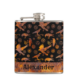 Kleine Steampunk kleurrijke roesttandwielen en koe Heupfles