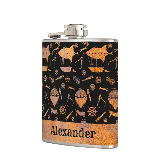 Kleine Steampunk Rusty Airship Theme Aangepaste na Heupfles (Links)