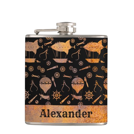 Kleine Steampunk Rusty Airship Theme Aangepaste na Heupfles (Voorkant)