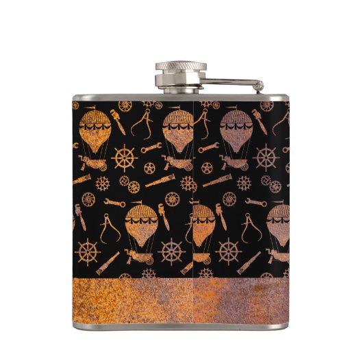 Kleine Steampunk Rusty-ballonthema Aangepaste naam Heupfles (Achterkant)