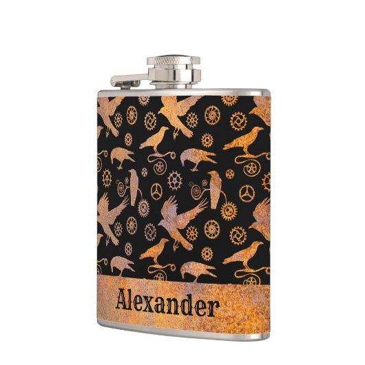 Kleine Steampunk Rusty Gears en Crows Aangepaste n Heupfles (Links)