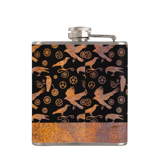 Kleine Steampunk Rusty Gears en Crows Aangepaste n Heupfles (Achterkant)