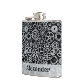 Kleine Steampunk Zilver Zinktandwielen Aangepaste  Heupfles (Links)