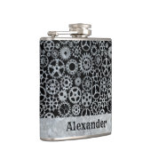 Kleine Steampunk Zilver Zinktandwielen Aangepaste  Heupfles (Rechts)