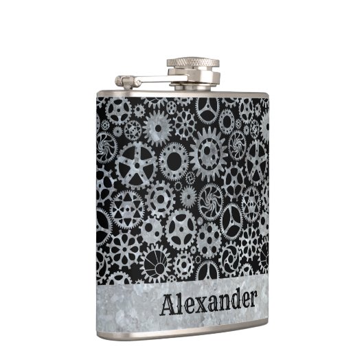 Kleine Steampunk Zilver Zinktandwielen Aangepaste Heupfles (Rechts)