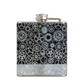 Kleine Steampunk Zilver Zinktandwielen Aangepaste  Heupfles (Achterkant)