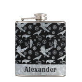 Kleine Steampunk Zilver Zinktandwielen en Kroegen Heupfles (Voorkant)