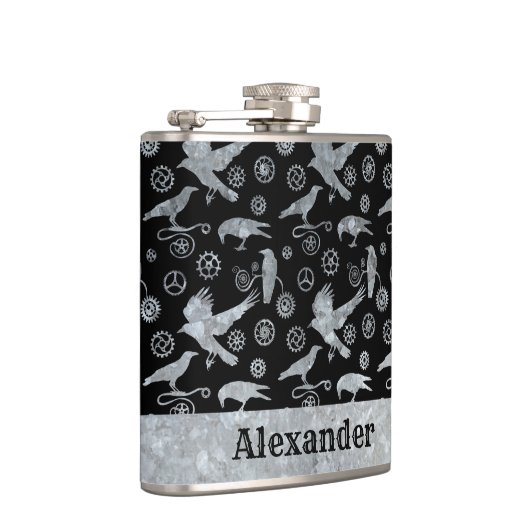 Kleine Steampunk Zilver Zinktandwielen en Kroegen Heupfles (Rechts)