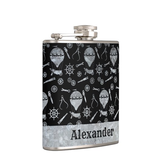 Kleine Steampunk Zinkballon Aangepaste naam Heupfles (Rechts)