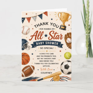 Kleine Ster Baby Shower Sporten Voetbal Honkbal Bedankkaart