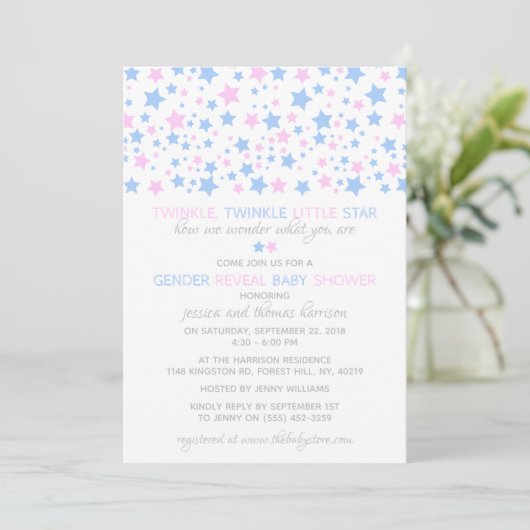 Kleine Ster Geslacht onthullen feest! Baby Shower Kaart (Staand voorkant)