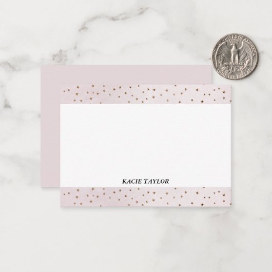Kleine sterren beige gepersonaliseerde briefkaarte notitiekaartje (Voorkant / Achterkant in situ)