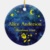 Kleine sterren en gepersonaliseerde naamversiering keramisch ornament (Achterkant)