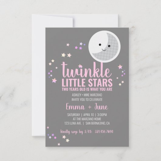 kleine sterren MEISJE tweeling 2e VERJAARDAG FEEST Kaart (Voorkant)