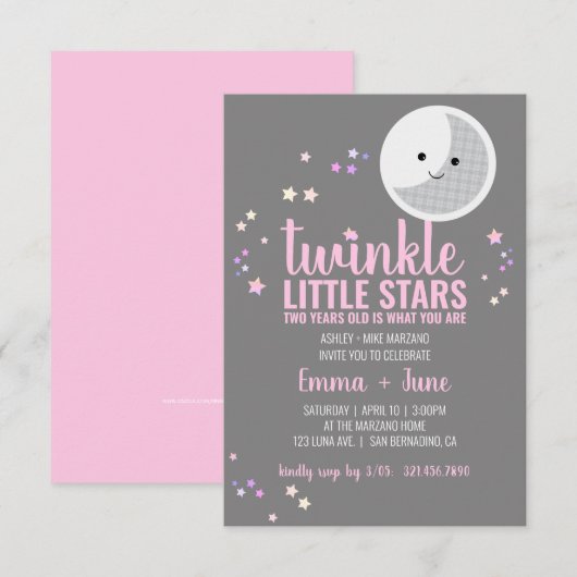 kleine sterren MEISJE tweeling 2e VERJAARDAG FEEST Kaart (Voorkant / Achterkant)