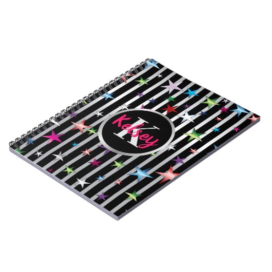 Kleine sterren op zwarte en zilveren strepen met n notitieboek (Linkerzijde)