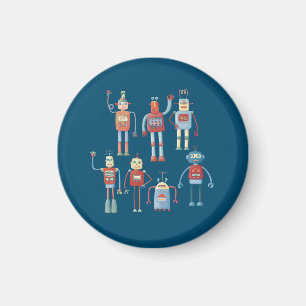 Kleine stijl Retro robot robot Pattern Dark uit de Magneet