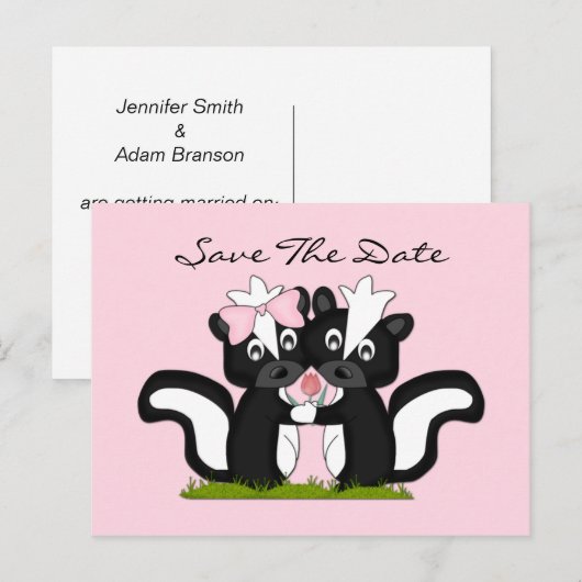 Kleine stinkdieren slaan de datum op aankondigingskaart (Voorkant / Achterkant)