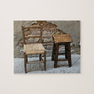 Kleine stoel en kruk, Pienza, Italië Legpuzzel