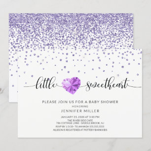 Kleine Sweetheart Paarse Hart Meisjes Baby shower Kaart
