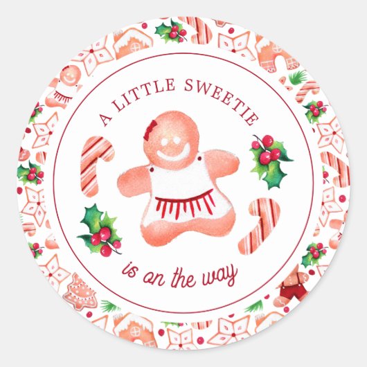 Kleine Sweetie Gingerbrood Kerstmis Baby shower Ronde Sticker (Voorkant)