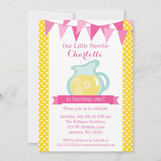 Kleine Sweetie Pink Lemonade Bunting Birthday Kaart (Voorkant)