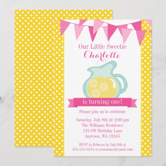 Kleine Sweetie Pink Lemonade Bunting Birthday Kaart (Voorkant / Achterkant)