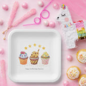 Kleine Sweetie Waterverf Cupcakes Birthday Party Papieren Bordje (Feest)