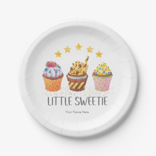 Kleine Sweetie Waterverf Cupcakes Birthday Party Papieren Bordje