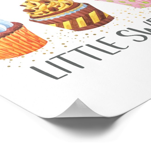 Kleine Sweetie Waterverf Cupcakes Nursery Kinder Poster (Hoek)