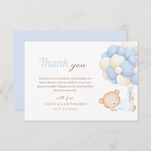 Kleine Teddy Baby Shower  Bedankkaart (Voorkant / Achterkant)