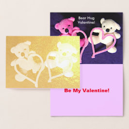 Kleine Teddy Bears en Hearts Gold Valentijn Folie Kaarten