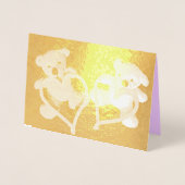 Kleine Teddy Bears en Hearts Gold Valentijn Folie Kaarten (Voorkant)