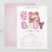 Kleine Teddybeer ballonnen Baby shower uitnodiging (Voorkant / Achterkant)