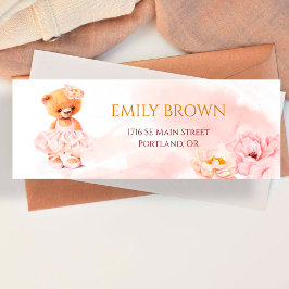 Kleine teddybeer bloemenprinses roze waterverf etiket
