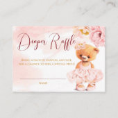 Kleine teddybeer bloemenprinses roze waterverf informatiekaartje (Voorkant)