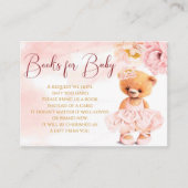 Kleine teddybeer bloemenprinses roze waterverf informatiekaartje (Voorkant)